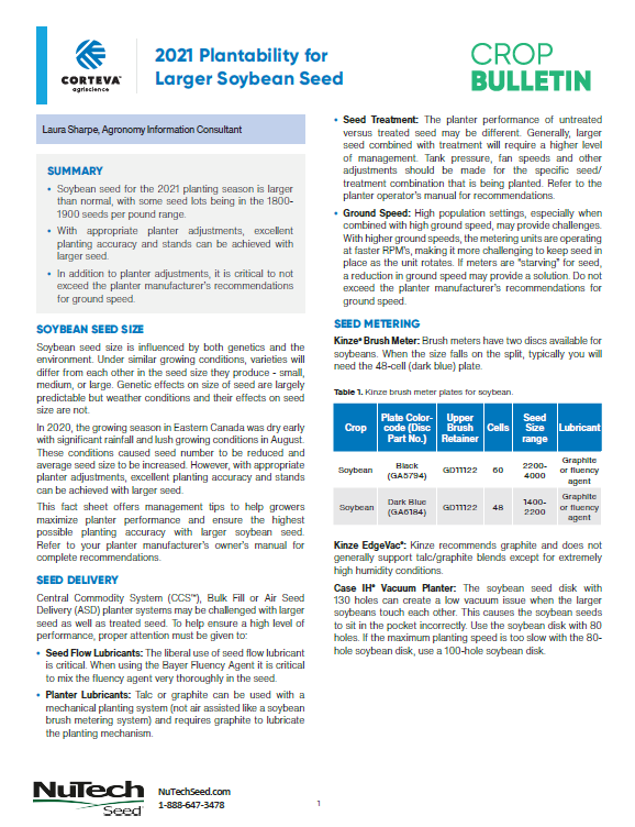 2021 Plantability for Larger Soybean Seed
